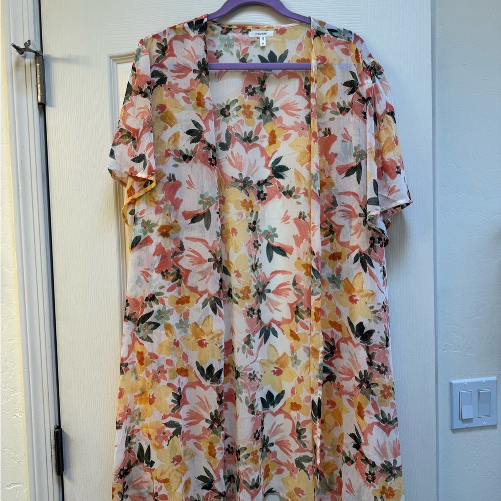 Maurices Floral Kimono Cover-Up in Pink, Yellow, Green